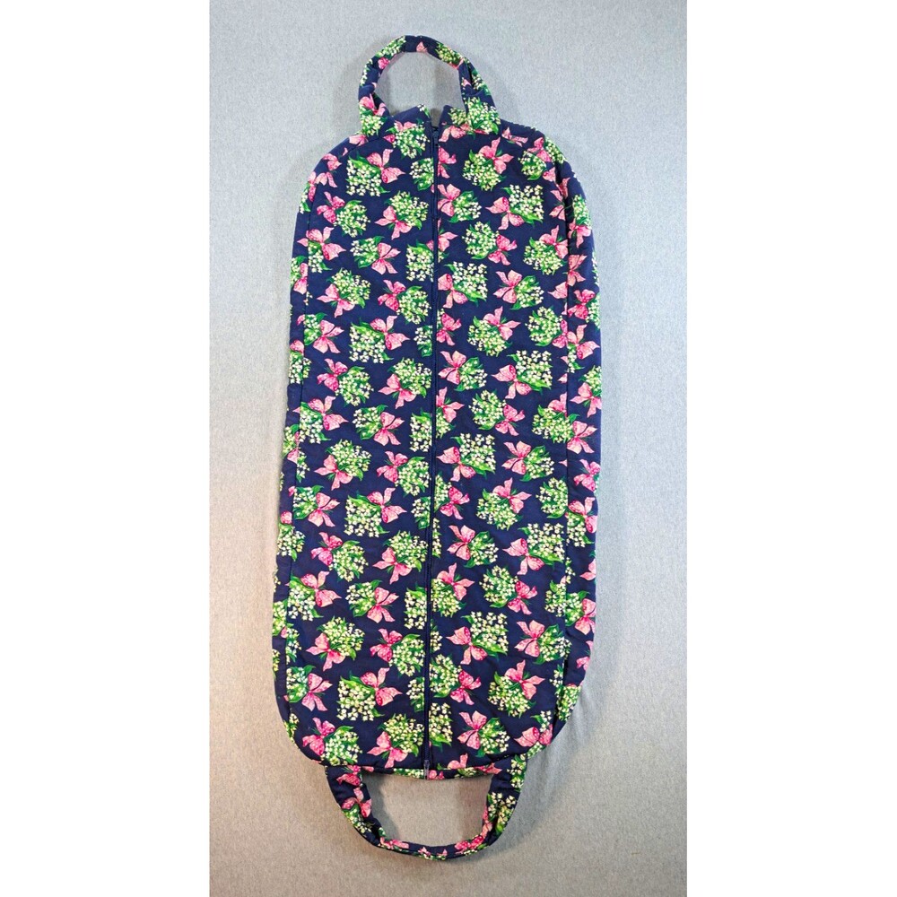Quilted Cotton Floral Zippered Garment Travel Bag Navy Pink Green 54x22